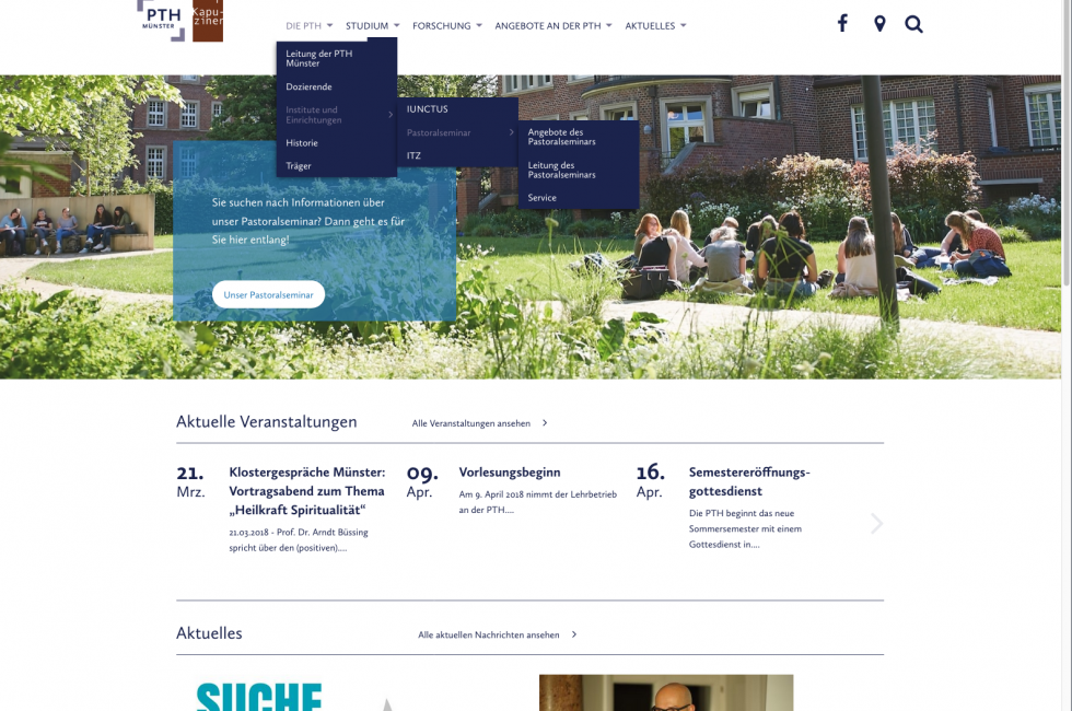 Homepage der PTH Münster, Navigation